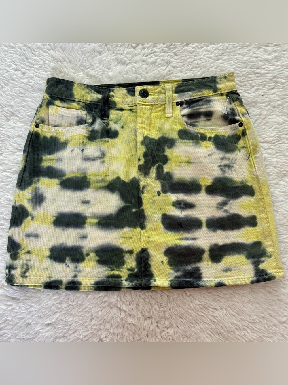 Hudson Jeans Yellow and Black Tie-Dye Mini Skirt size 28